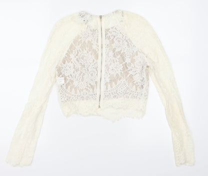 Back view of PRETTYLITTLETHING women’s ivory cropped blouse, size UK 8