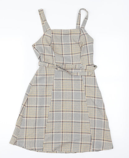 Preloved Primark Womens Brown Gingham  Fit & Flare  Size 4 - Front