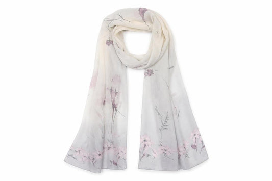 Front view of Preworn women’s purple shawl/wrap - flowers