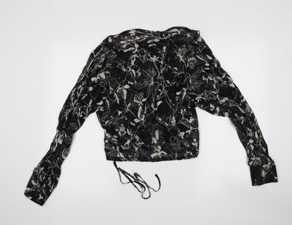 Front view of Mango women’s black floral basic blouse, size M