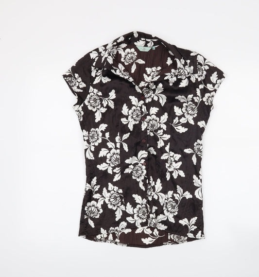 New Look Womens Black Floral  Basic Button-Up Size 10
