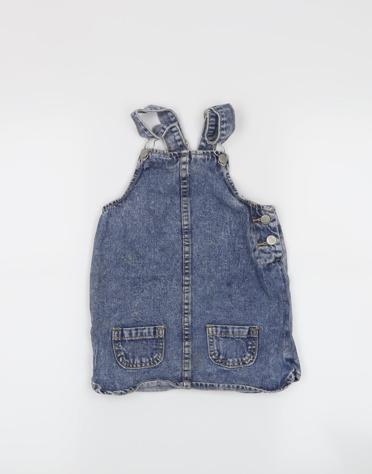 Additional front view of E-vie Angel girls’ blue houndstooth pinafore/dungaree dress, size 3, years
