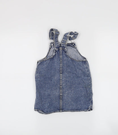 Back view of E-vie Angel girls’ blue houndstooth pinafore/dungaree dress, size 3, years