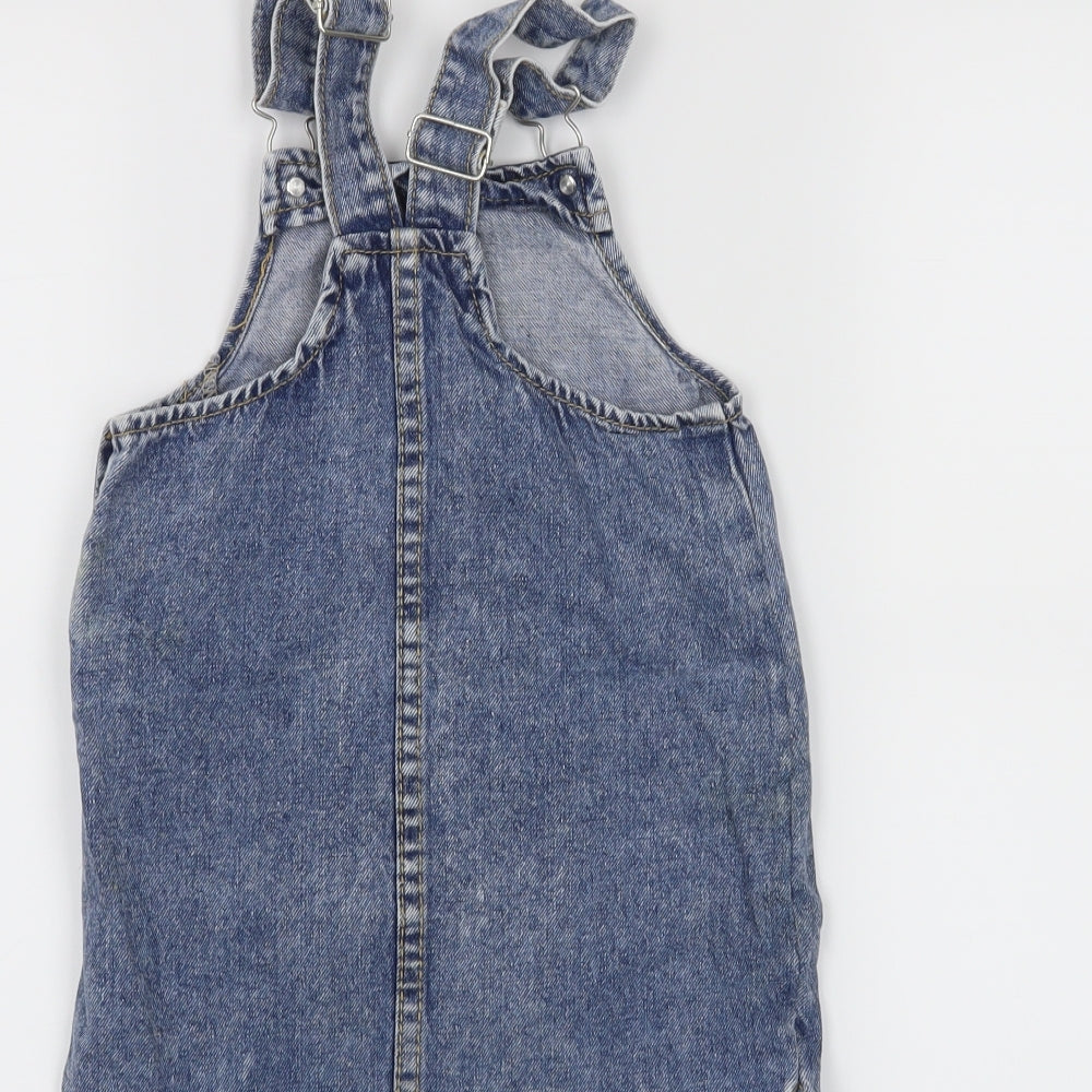 Brand and care label for E-vie Angel girls’ blue houndstooth pinafore/dungaree dress, size 3, years