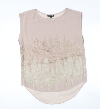 Additional front view of Warehouse women’s green striped basic tank, size UK 10