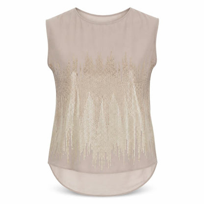 Front view of Warehouse women’s green striped basic tank, size UK 10