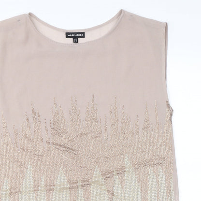 Close-up detail of Warehouse women’s green striped basic tank, size UK 10