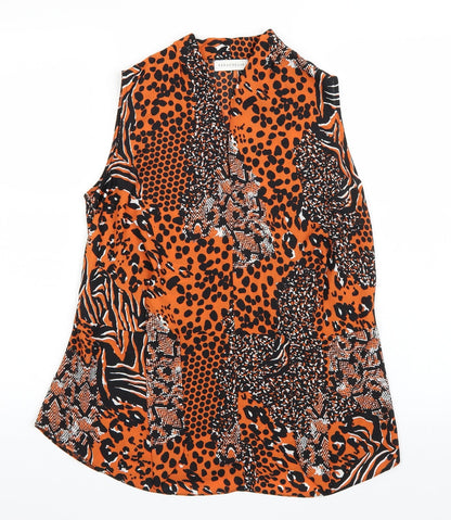Additional front view of Paraphrase women’s orange animal print basic blouse, size UK 10
