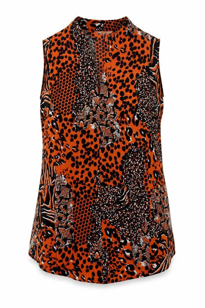 Front view of Paraphrase women’s orange animal print basic blouse, size UK 10