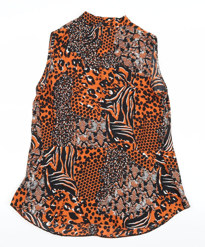 Back view of Paraphrase women’s orange animal print basic blouse, size UK 10