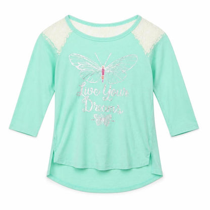 Front view of Mudd girls’ green basic t-shirt, size 10, years