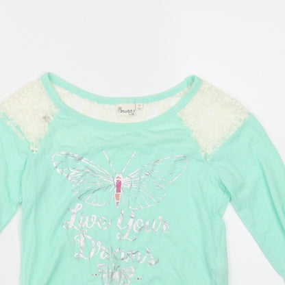 Close-up detail of Mudd girls’ green basic t-shirt, size 10, years