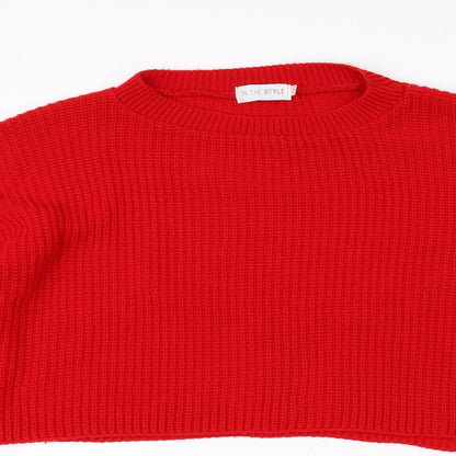 Close-up detail of In the Style women’s red jumper, size UK 10