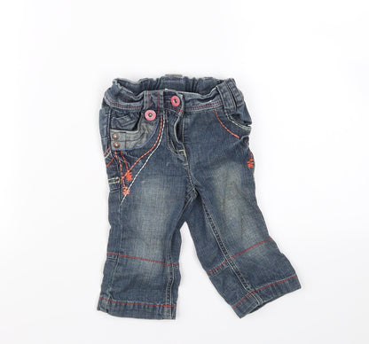 Front view of Next girls’ blue capri jeans, size 6-9, months