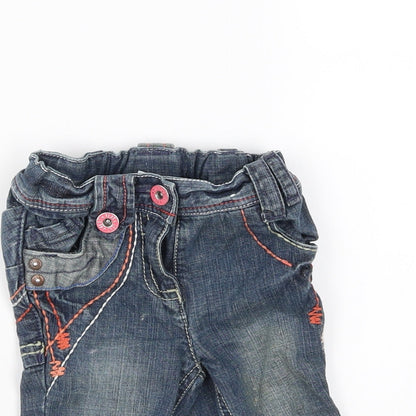 Close-up detail of Next girls’ blue capri jeans, size 6-9, months