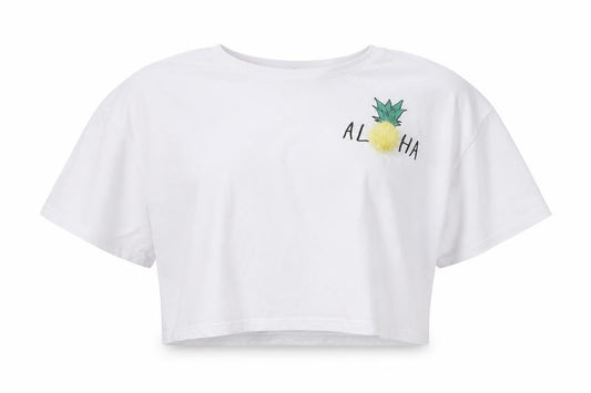 Front view of Miss Evie girls’ white cropped t-shirt, size 11-12, years