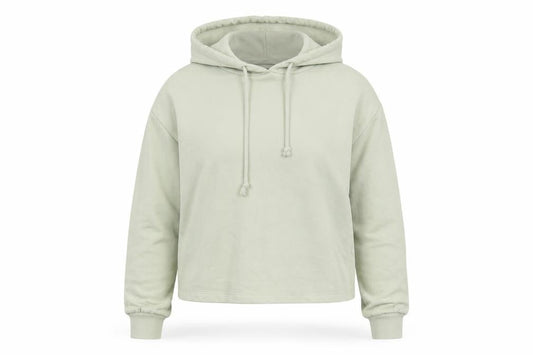 Front view of Pieces men’s green pullover hoodie, size S