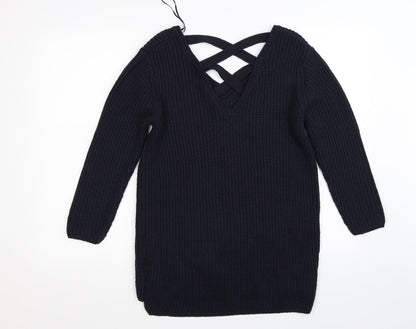 Back view of F&F women’s blue striped knit jumper, size UK 8