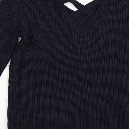 Brand and care label for F&F women’s blue striped knit jumper, size UK 8