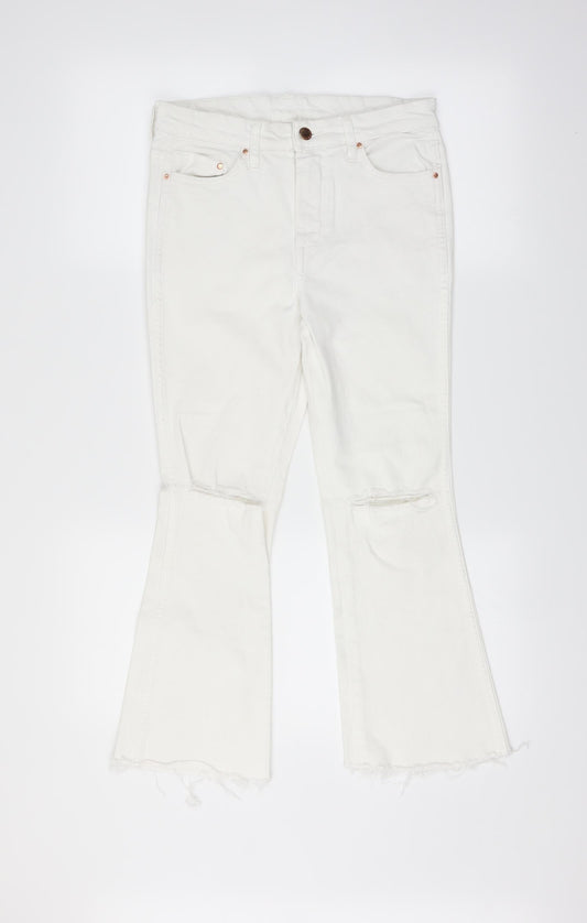 H&M Womens White  Denim Flared Jeans Size 28 in L24 in - cut off distressed