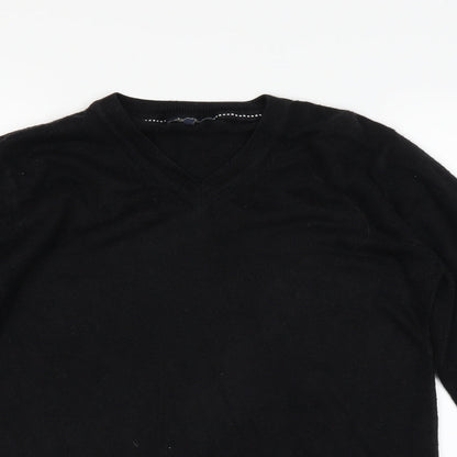Close-up detail of Easy men’s black jumper, size S