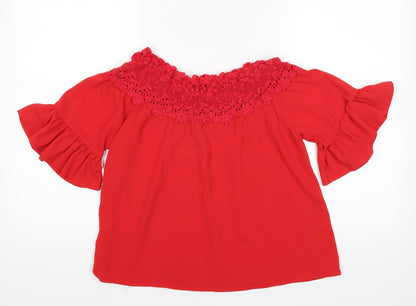 Back view of Quiz women’s red basic blouse, size UK 8