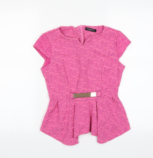 Collection London Womens Pink   Basic Blouse Size 8  - lace detail