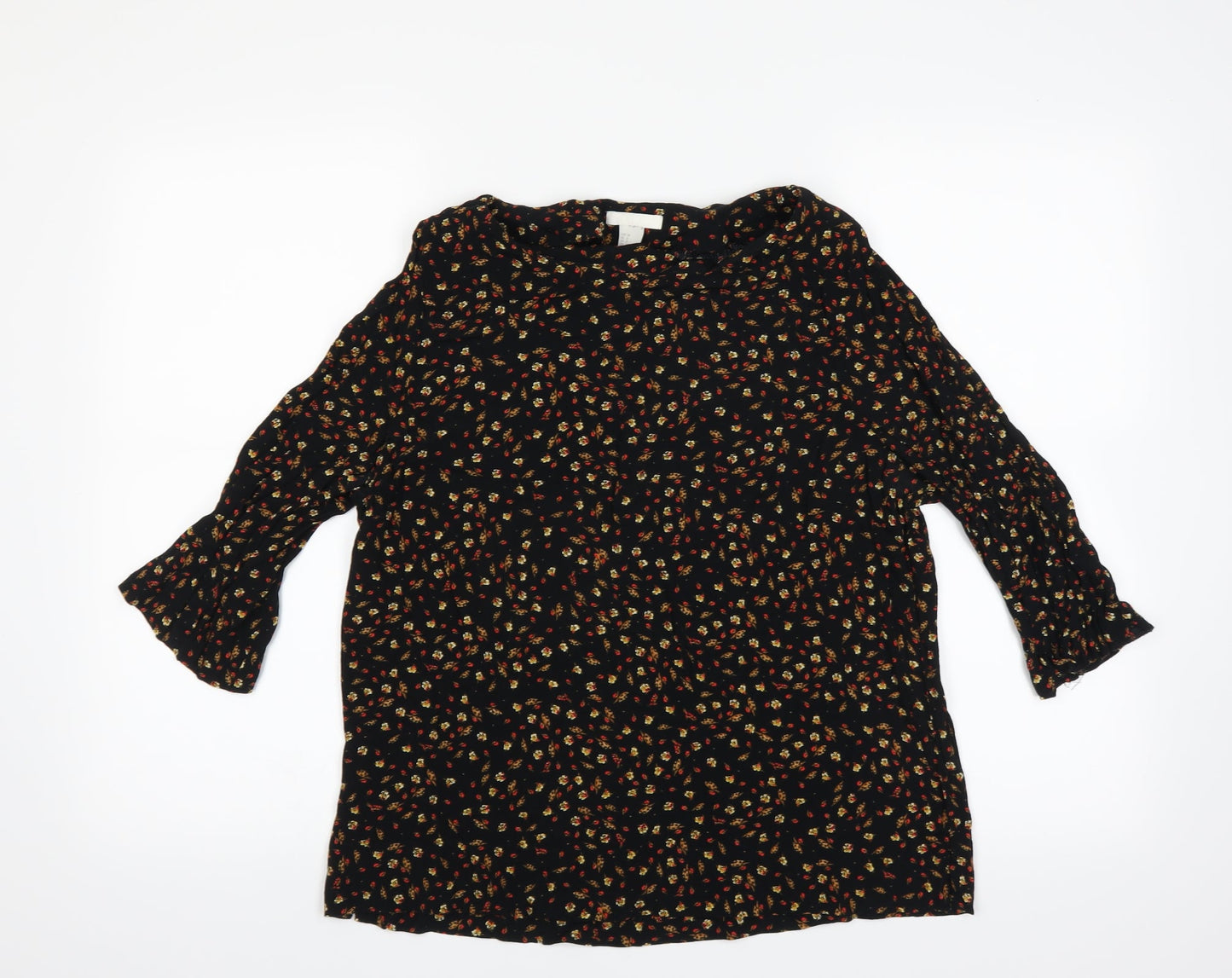 H&M Womens Black Floral  Basic Blouse Size 10