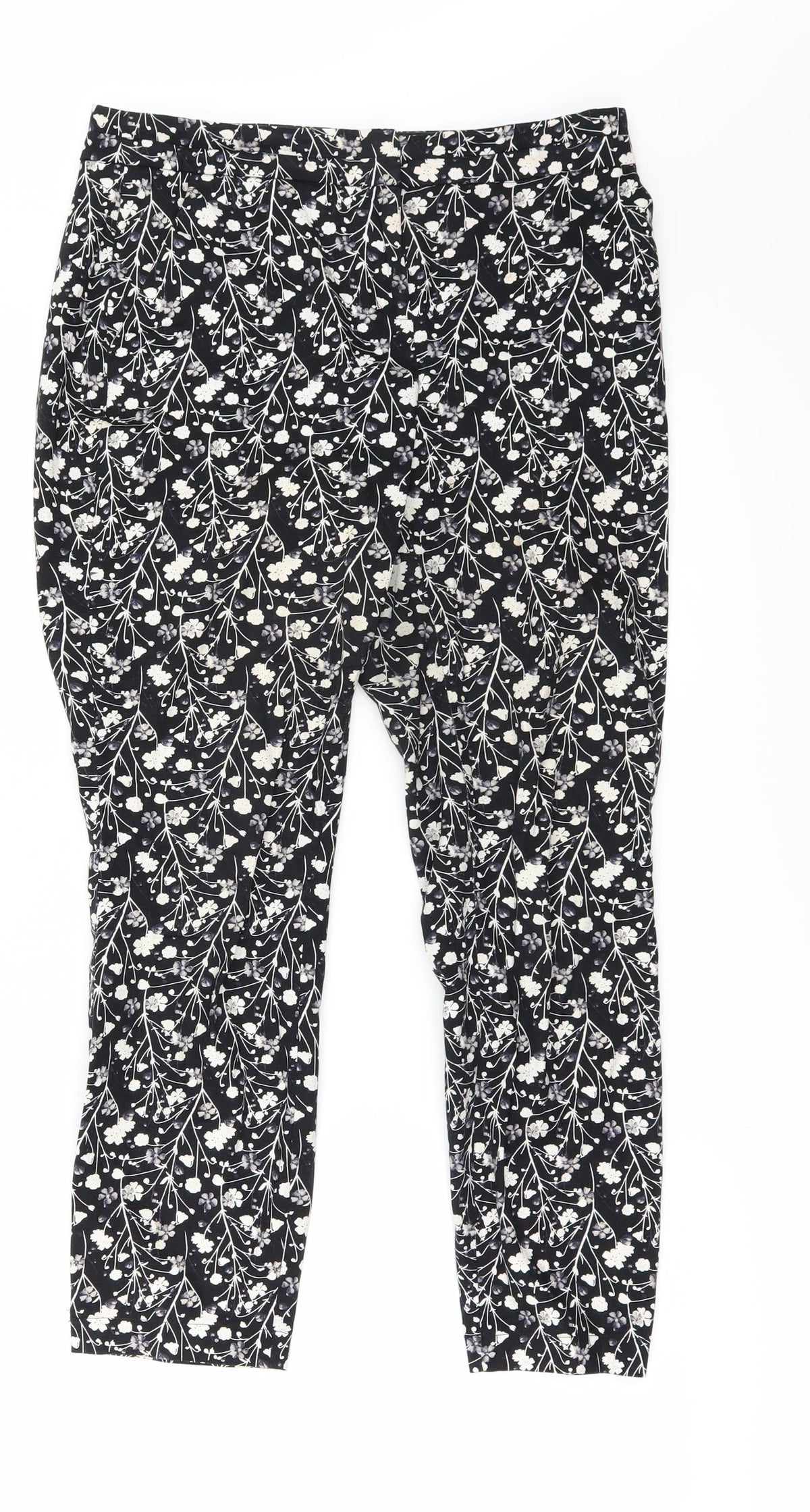 Primark Womens Black Floral  Dress Pants Trousers Size 8 L25 in