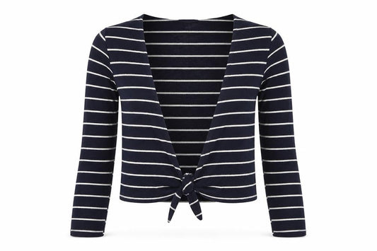 Front view of Primark women’s black striped cardigan jumper, size XS