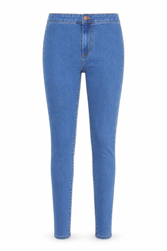 Front view of Denim & Co. women’s blue skinny jeans, size UK 8, 28-inch leg