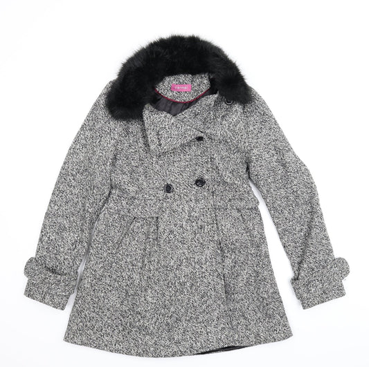Carmel Womens Grey Houndstooth  Pea Coat Coat Size 12