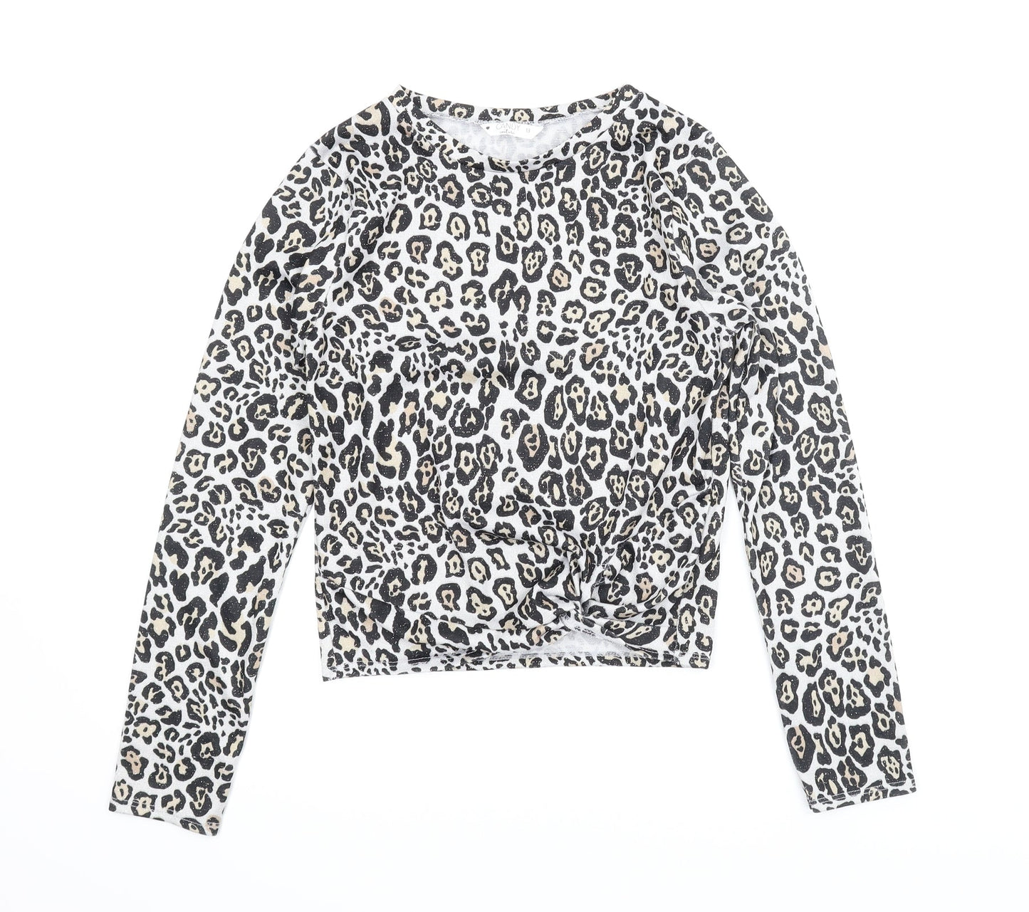 Candy Couture Girls Beige Animal Print  Basic Blouse Size 13 Years