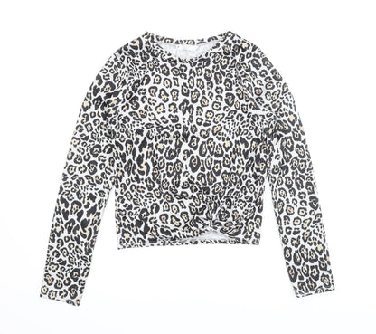 Additional front view of Candy Couture girls’ beige animal print basic blouse, size 13, years
