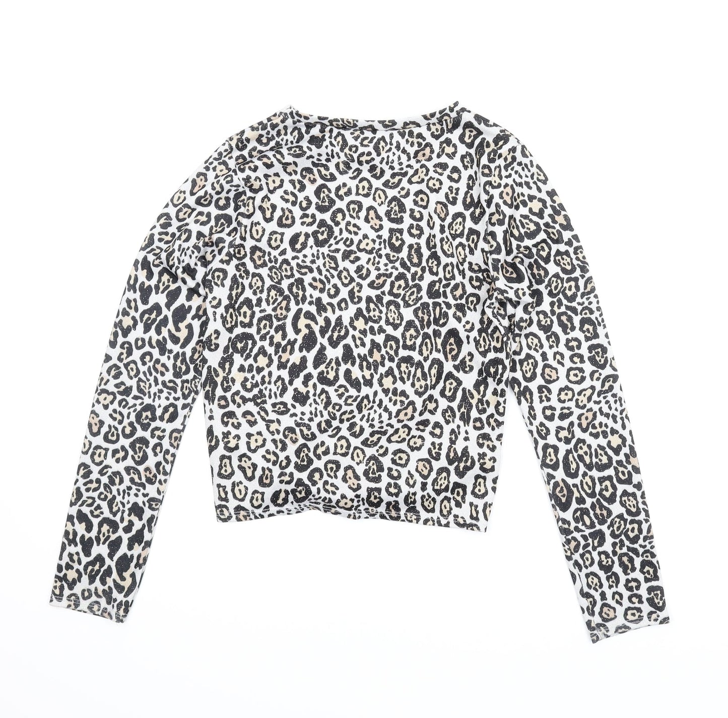 Candy Couture Girls Beige Animal Print  Basic Blouse Size 13 Years
