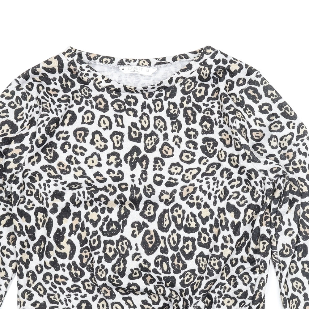 Candy Couture Girls Beige Animal Print  Basic Blouse Size 13 Years