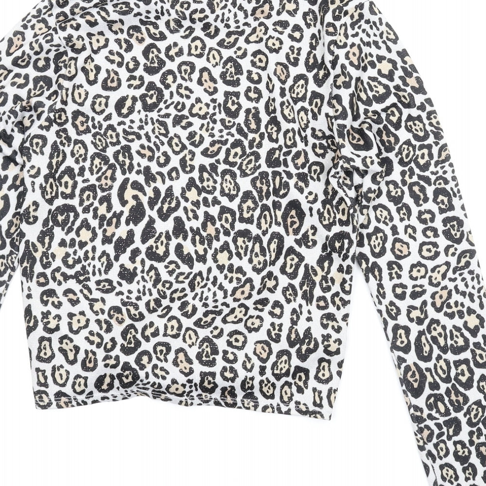Candy Couture Girls Beige Animal Print  Basic Blouse Size 13 Years