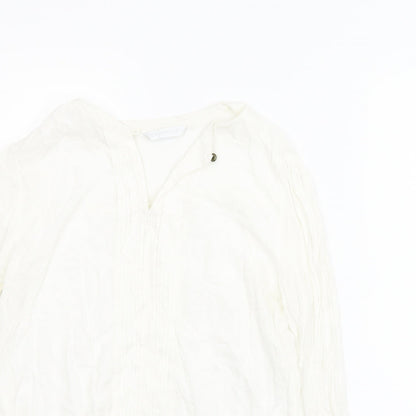 Close-up detail of Promod women’s white basic blouse, size S
