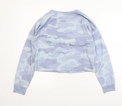 Back view of Primark girls’ blue camouflage pullover hoodie, size 13-14, years