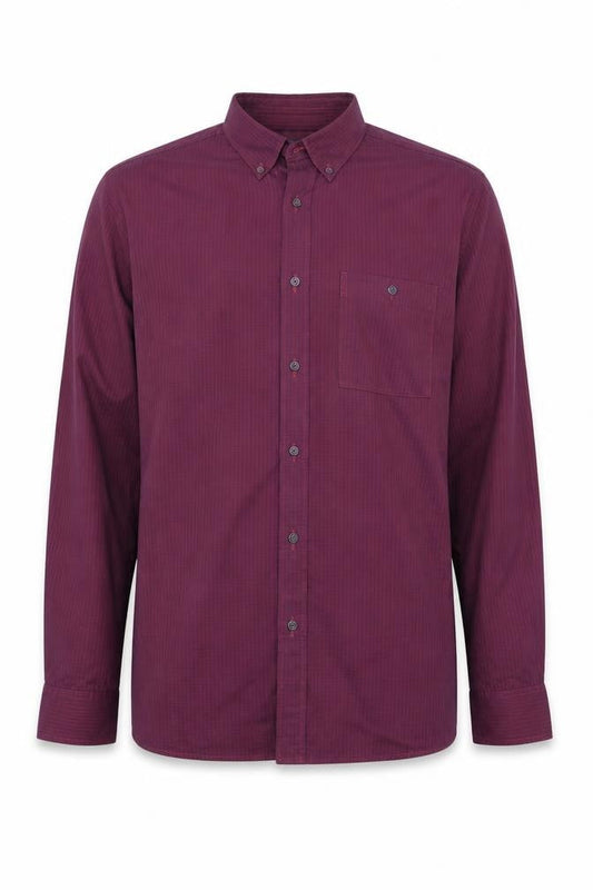 Front view of Debenhams men’s purple striped button-up, size M