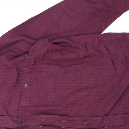 Close-up detail of Debenhams men’s purple striped button-up, size M
