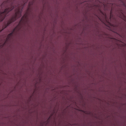 Brand and care label for Debenhams men’s purple striped button-up, size M