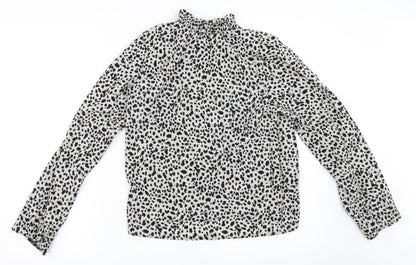 Additional front view of Preworn women’s grey animal print basic blouse, size UK 8