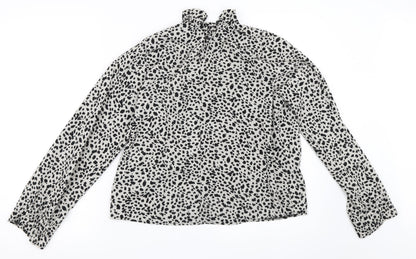 Back view of Preworn women’s grey animal print basic blouse, size UK 8