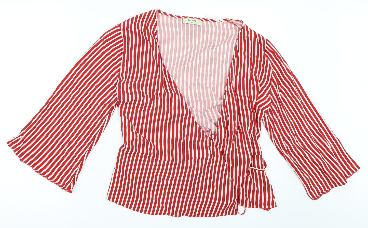 Papaya Womens Red Striped  Wrap Blouse Size 10