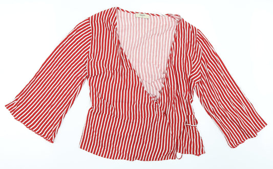 Papaya Womens Red Striped  Wrap Blouse Size 10