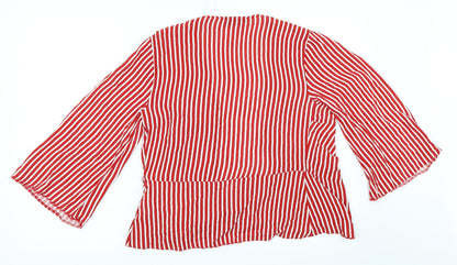 Back view of Papaya women’s red striped wrap blouse, size UK 10