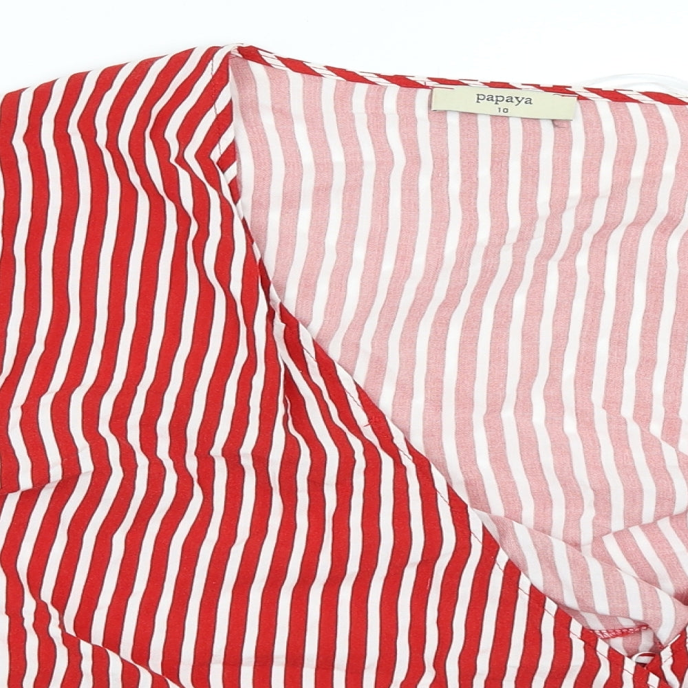 Papaya Womens Red Striped  Wrap Blouse Size 10