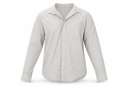 Front view of Gap men’s beige striped button-up, size XL