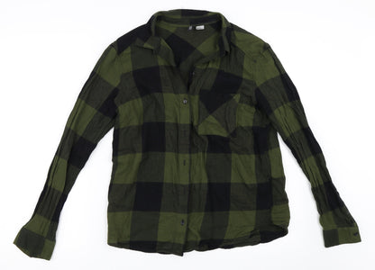 Front view of H&M women’s green basic button-up, size UK 36